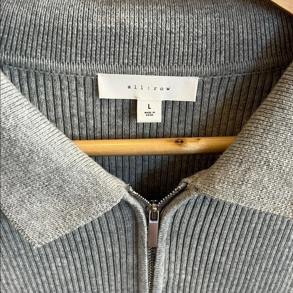 All Row Light Gray Ribbed Zip-Front Collared Women's Sweater - Picture 2 of 4